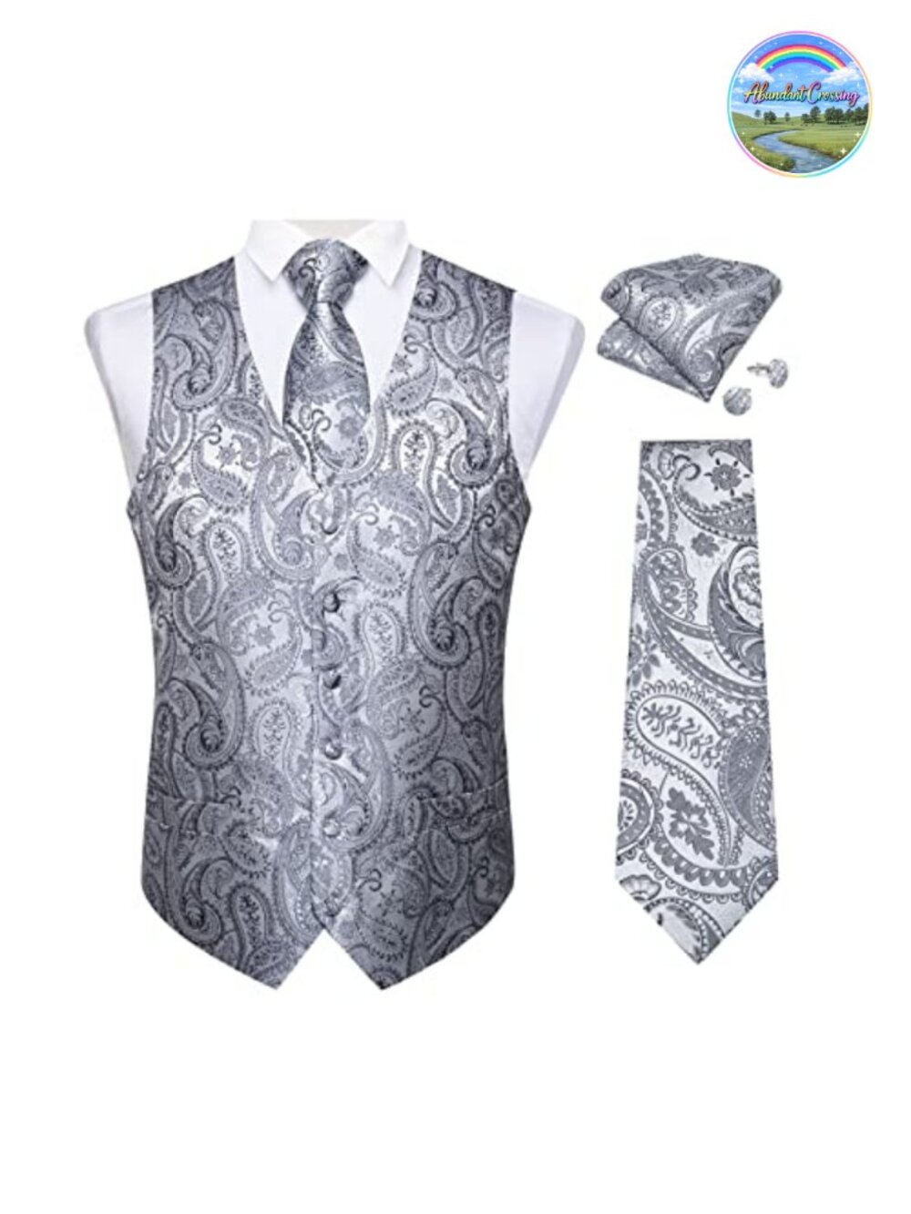 Silk Paisley Vest and Tie Set Formal Waistcoat Necktie Pocket Square